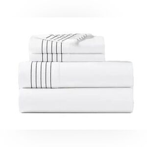 $430 RALPH LAUREN HOME KING FLAT SHEET & PILLOWCASES 624TC HANDKERCHIEF GRAPHITE